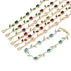 Leaf Brass Micro Pave Cubic Zirconia Link Chain Bracelets for Women&nbsp;BJEW-D455-01G