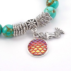 Synthetic Turquoise(Dyed) Beads Stretch Charm Bracelets&nbsp;BJEW-JB04024-M