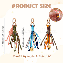 3Pcs Polyester & Brass & Alloy Enamel Pendant Decorations&nbsp;HJEW-GA00086