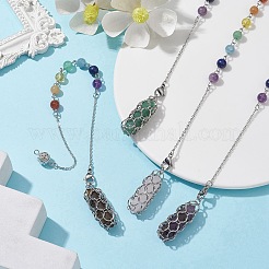 Mixed Synthetic & Natural Round Gemstone Pointed Dowsing Pendulums&nbsp;PALLOY-JF02455-02