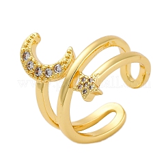 Rack Plating Brass Micro Pave Clear Cubic Zirconia Cuff Finger Rings for Women&nbsp;RJEW-M028-08G