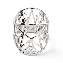 Non-Tarnish Star with Sailor's Knot & Corss & Yin Yang Adjustable Ring&nbsp;RJEW-P037-02P
