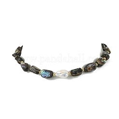 Natural Baroque Keshi Pearl & Nuggets Paua Shell Beaded Necklaces for Women&nbsp;NJEW-JN06006