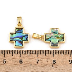 Rack Plating Brass Natural Paua Shell Pendants&nbsp;KK-U025-03G-02-1