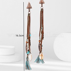 Alloy & Synthetic Turquoise & Natural Shell Tassel Dangle Stud Earrings&nbsp;FS-WGE89CC-01