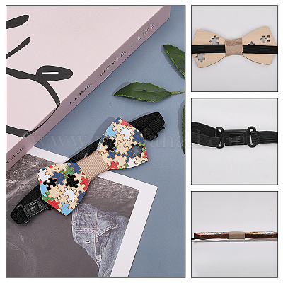 Puzzle Pattern Adjustable Wood Bow Ties&nbsp;AJEW-WH0348-37-1