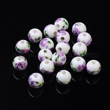 Floral Printed Porcelain Beads PORC-Q199-8mm-01-1