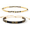 Glass Beaded Stretch Bracelet Sets, with Slider Bracelets, Adjustable Stackable, Golden, Black, 6.50 inch(16.5cm) and 11.02 inch(28cm), 2pcs/set