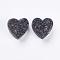 Electroplate Natural Druzy Agate Beads, Heart, Black Plated, 9~10x9~10x5~7mm, Hole: 1~2mm