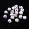Floral Printed Porcelain Beads, Flower Patterned Ceramic Beads, Round, Orchid, 8mm, Hole: 2mm