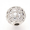 Brass Micro Pave Cubic Zirconia Beads, Cadmium Free & Lead Free, Round, Clear, Platinum, 12mm, Hole: 2mm