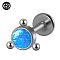 G23 Titanium Threadless Labrets, with Imitation Opal, Stainless Steel Color, Flat Round, 8mm, Pin: 1.2mm