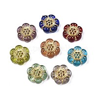 メッキアクリルビーズ  ライン入り  花  ミックスカラー  13x12x4mm  穴：1.2mm&nbsp;X-PACR-N008-013