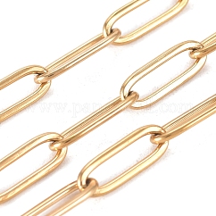 PVD Vacuum Plating 304 Stainless Steel Paperclip Chains, Drawn Elongated Cable Chains, Soldered, with Spool, Real 18K Gold Plated, Links: 12x4x1mm, about 32.8 Feet(10m)/roll