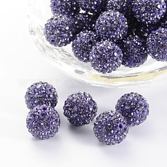 Polymer Clay Rhinestone Beads, Pave Disco Ball Beads, Grade A, Tanzanite, PP15(2.1~2.2mm), 14mm, Hole: 1.8mm