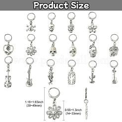 32スタイルの合金ペンダントロックステッチマーカー16個  304ステンレススチールフレンチフックピアス金具付き  アンティークシルバー＆プラチナ  3~4.9cm  2個/スタイル&nbsp;HJEW-CJ00044
