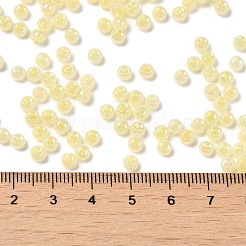 ガラスシードビーズ  セイロン  丸い穴  ラウンド  シャンパンイエロー  4x3mm  穴：1.2mm  7650個/ポンド&nbsp;SEED-H002-H-1302