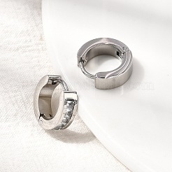 304ステンレススチールフープピアス  ステンレス鋼色  ガラスと  透明  13x4mm&nbsp;EJEW-L302-02P-03
