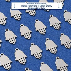 ステンレススチールチャーム201個  hamsa hand/hand of miriam チャーム  ステンレス鋼色  12.5x7.5x1mm  穴：1mm&nbsp;STAS-CJC0006-06