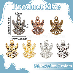 140本7色チベット風アロイペンダント  カドミウムフリー＆鉛フリー  天使  ミックスカラー  20x14x1mm  20個/カラー&nbsp;TIBEP-PH0001-90