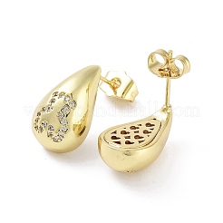 Teardrop Rack Plating Brass Cubic Zirconia Stud Earrings for Women&nbsp;EJEW-B047-02G-14