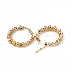 201 Stainless Steel Round Beaded Hoop Earrings with 304 Stainless Steel Pins for Women&nbsp;EJEW-B016-14B-G