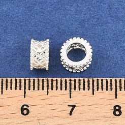 真鍮製ヨーロピアンビーズ  コインのあるコラム  大穴ビーズ  銀  7x4mm  穴：4mm&nbsp;KK-A292-03A-S