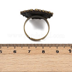 ヴィンテージ調節可能な鉄の花の指リングコンポーネント合金カボションベゼルのセッティング  カドミウムフリー＆ニッケルフリー＆鉛フリー  アンティークブロンズ  フラットラウンドトレイ：14mm  17mm&nbsp;X-PALLOY-O036-01AB-NF