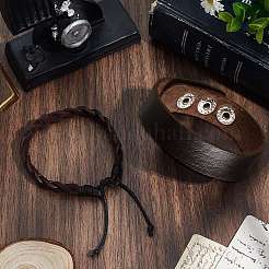2Pcs 2 Styles Adjustable Cowhide Leather Cord Braided Bracelets&nbsp;BJEW-CL0001-15
