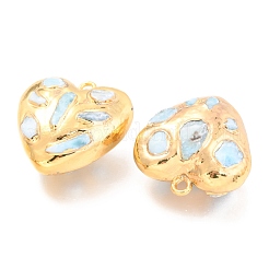 天然真珠のペンダント  ゴールデン真鍮パーツ  ハート  ライトブルー  28~30x27.5~30x14.5~16mm  穴：2.2mm&nbsp;KK-G398-04G