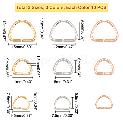 90個 9スタイル 304ステンレススチールDリング  バックル留め金  ウェビング用  ストラップバッグ  服飾材料  ミックスカラー  7.5~12x9.5~15x1~1.5mm  10個/スタイル&nbsp;STAS-UN0032-83