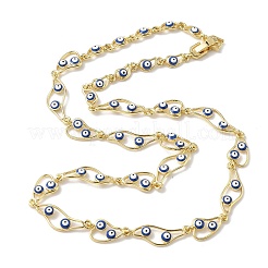 Brass Enamel Evil Eye Link Chain Necklaces&nbsp;NJEW-G183-01G-04