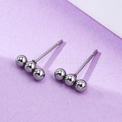 Tarnish Resistant 201 Stainless Steel Beaded Horizontal Bar Stud Earrings with 316 Stainless Steel Pin for Women&nbsp;X-STAS-K238-01P