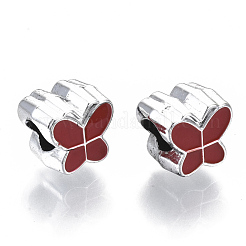 UVメッキアクリルヨーロッパのビーズ  エナメル  大穴ビーズ  ミックスカラー  蝶  プラチナ  10x11x8mm  穴：5mm&nbsp;OACR-N010-006P