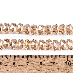 電気メッキ透明ガラスビーズ連売り  ロンデル  多面カット  桃パフ  7.5~8x4.5~5.5mm  穴：1.2~1.4mm  約34~37個/連  7.09~7.28インチ（18~18.5cm）&nbsp;EGLA-N022-04A-D16