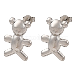 クマの真鍮スタッドピアス  カドミウムフリー＆鉛フリー  ラックめっき  長持ちメッキ  プラチナ  18x12mm&nbsp;EJEW-D322-04P