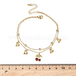 304 Stainless Steel Pave Clear Cubic Zirconia Enamel Charm 2-Strand Anklets for Women&nbsp;AJEW-K054-01A-G