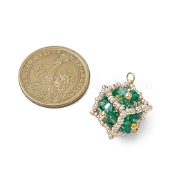 ビーズキューブチャーム  ガラスシードビーズペンダント  丸カン付き  シーグリーン  25x22.5x22.5mm  穴：3mm&nbsp;PALLOY-MZ00440-01