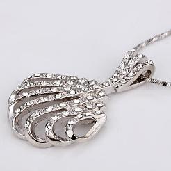 Real Platinum Plated Eco-Friendly Tin Alloy Czech Rhinestone Shell Pendant Necklaces&nbsp;NJEW-BB09775