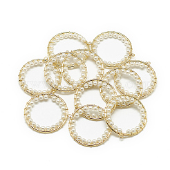 ABSプラスチックパール調ペンダント  真鍮パーツ  リング  18KGP本金メッキ  32.5x31x3.5mm  穴：1mm&nbsp;LS-KK-T032-078G