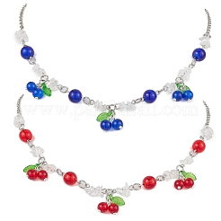 2Pcs 2 Colors Crackle Glass & Natural Quartz Crystal Fruit Bib Necklaces for Women&nbsp;NJEW-JN05203