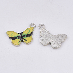 プリント合金ペンダント  エナメル  蝶  プラチナ  きいろ  13.5x20x2mm  穴：1.6mm&nbsp;PALLOY-R111-22