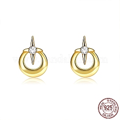925スターリングシルバースタンドピアス  キュービックジルコニア付き  スター  透明  ゴールドカラー  8x6mm&nbsp;EJEW-BB67268