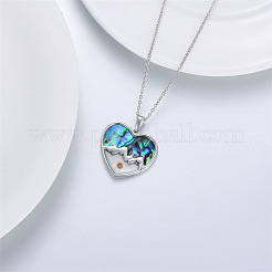 304 Stainless Steel & Natural Paua Shell Heart Mustard Seed Faith Mountain Pendant Necklaces for Women&nbsp;WGD75B3-01