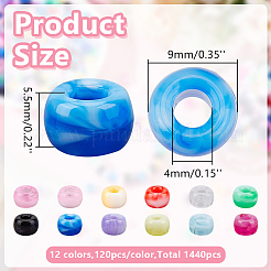 1440色のアクリルと樹脂ビーズ12個  ツートン  バレル  ミックスカラー  9x5.5~6mm  穴：3.7~4mm  120個/カラー&nbsp;KY-GO0001-11