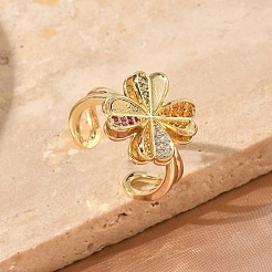 Brass Micro Pave Cubic Zirconia Cuff Open Rings&nbsp;RJEW-Z145-01G
