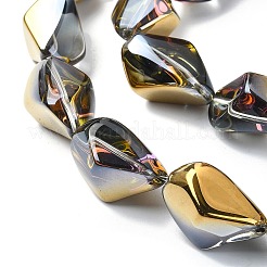 半メッキ電気メッキ透明ガラスビーズ連売り  ナゲット  黄金メッキ  22x12.5x15mm  穴：1.4mm  約30個/連  25.20''（64センチメートル）&nbsp;EGLA-E060-01A-HP02