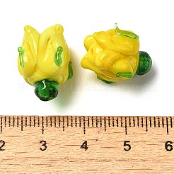 手作りランプワークビーズ  花  きいろ  16x14~15mm  穴：1.2mm&nbsp;LAMP-B025-02A-02