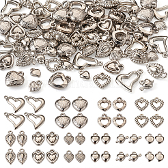 100個10スタイルアクリルパーツ  ハートチャーム  プラチナ  10~22x7.5~17x2.5~7.5mm  穴：1.6~2.2mm  10個/スタイル&nbsp;FIND-TA0002-61