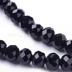 ガラスビーズ連売り  ファセット（32ファセット）  ラウンド  ブラック  4mm  穴：1mm  約87~93個/連  32~33cm&nbsp;EGLA-J042-4mm-08